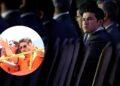 Audience in Formal Attire Sits at a Conference; Circular Inset Shows Orange-shirt Volunteers Raising Hands Behind a Railing. for Accessibility: Conveys Event Setting and the Inset Action of Volunteers Gesturing. - Especies Políticas