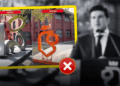 Side-by-side Campus Sculptures Labeled 'antes' and 'ahora' Inside a Yellow Frame; a Red X Badge Overlaps, with a Grayscale Man Speaking at a Podium in the Background. - Especies Políticas